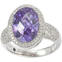 Add sparkle to your ensemble with this Suzy Levian ring, showcasing an oval-cut amethyst-colored cubic zirconia with pave round-cut white cubic zirconia, hand-set in sterling silver. A special Suzy Levian signature secret cubic zirconia is set inside the band. Levian Rings, Gemstone Brooch, Cubic Zirconia Bracelet, Cubic Zirconia Necklace, Cubic Zirconia Jewelry, Amethyst Color, Cubic Zirconia Earrings, Cubic Zirconia Rings, Jewelry Rings Diamond