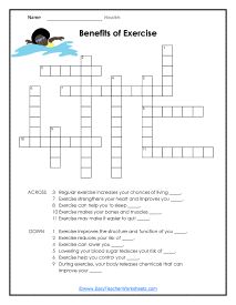 a crossword puzzle with an image of a penguin and the words benefits of exercise