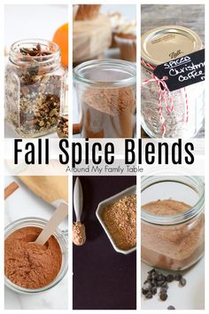 four different pictures with the words fall spice blends