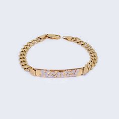 14K Gold Cuban Curb Henry Name Plate Bracelet 8 1/4'' 8 mm Luxury Elegant Curb Chain Bracelets, Classic Gold Name Bracelet With Jubilee Design, Luxury Gold Bracelets With Name, Luxury Yellow Gold Elegant Name Bracelet, Elegant Formal Chain Bracelet With Nameplate, Luxury Elegant Bracelets With Name, Luxury Timeless Curb Chain Bracelets, Classic Gold Name Bracelet, Luxury Formal Name Bracelet