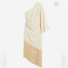 Brand New With Tags. Size Medium. Elegant Cream Dress By H&m, Elegant White Midi Dress By H&m, White Fringe Mini Dress For Cocktail, H&m Cream Spring Dress, Chic Beige Dresses By H&m, Chic Beige Fringe Dresses, Elegant Beige Fringe Dress, Fitted Beige Fringe Dresses, Spring Formal Dress With Fringe