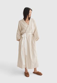 Linen Kimono Robe by Deiji Studios | KonMari by Marie Kondo Kimono Outfits, Deiji Studios, Linen Kimono, Linen Robe, Linen Pajamas, Marie Kondo, French Linen, Wide Sleeves, Linen Clothes