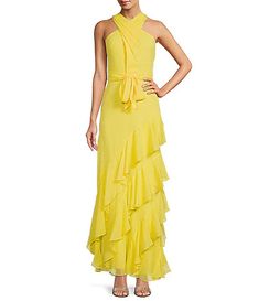 Sale & Clearance Dresses For Women | Dillard's Ralph Lauren Womens Clothing, Ruffle Gown, Ralph Lauren Style, Dillard's, Chic Dress, Dresses For Women, Ruffle Hem, Halter Neck, Lauren Ralph Lauren