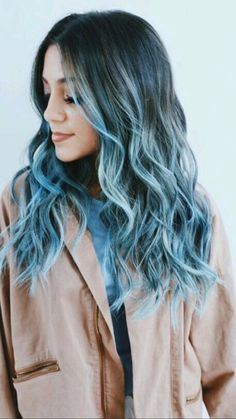 Hair Wicks, Tinted Hair, Hair Color Ideas For Brunettes Short, Niki Demar, Pastel Blue Hair, Trendy We Fryzurach, Blue Ombre Hair, Medium Blonde, Super Hair