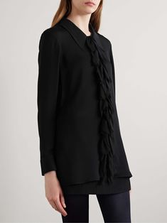 Button Front Top, Ruffle Shirt, Beautiful Textures, Silk Crepe, Ruffle Top, Silk Shirt, Silk Top, Black Blouse, Net A Porter