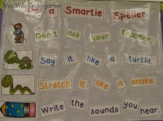 a bulletin board with words and pictures on it