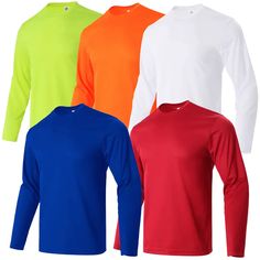 5 Pack Long Sleeve T-Shirts for Men | LEEHANTON Long Sleeve Moisture-wicking T-shirt For Outdoor, Outdoor Long Sleeve Moisture-wicking T-shirt, Breathable Long Sleeve Solid T-shirt, Long Sleeve Solid T-shirt With Breathable Fabric, White Long Sleeve T-shirt For Outdoor, Mens Plaid, Plaid Jacket, Men's Shirts, Long Sleeve T Shirts