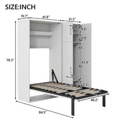 an image of a bed frame with measurements for the storage compartment on top and bottom