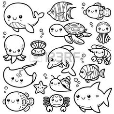 Octopus Coloring, Ocean Coloring Pages, Cartoon Sea Animals, Animals Cartoon, Cute Cartoon Drawings, Kawaii Doodles, Animal Coloring Pages, Cute Animal Drawings