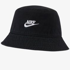 A Washed Fabric On The Crown Of The Nike Sportswear Bucket Hat Gives It A Soft, Well-Worn Feel. Its Unstructured Crown And Brim Offer A Laidback Look And Added Coverage From The Elements Nike Bucket Hat, Black And White Nike, Black And White Nikes, Nike Accessories, White Nike, The Crown, Nike Sportswear, Black Nikes, Bucket Hat