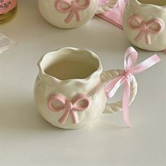 49276512993579 Preppy Ceramics, Ceramic Tea Cup Set, Cute Clay Cup Ideas, Y2k Ceramics, Bow Mug, Kawaii Pottery, Cute Pottery Ideas, Clay Cup Ideas, Coquette Gifts