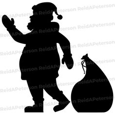 a black and white silhouette of a person with a sack