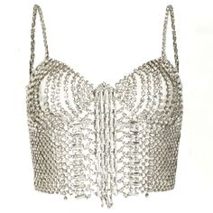 The RT-999 is a beautiful and unique crop top that adds an edgy and glamorous touch to any look. Its versatility makes it a must-have in any wardrobe. Unique Top Designs, Harness Jewelry, Chain Tank Top, Unique Crop Tops, Body Chain Harness, Chain Harness, Sequin Tank, Crystal Chain, Sequin Tank Tops