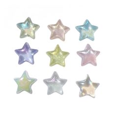 six different colored stars on a white background