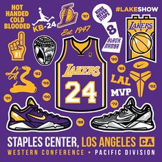 the los angeles lakers basketball team's logo and their logos are shown in purple, yellow