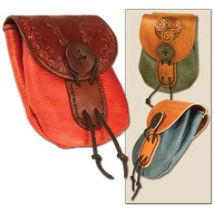 two different colored purses one has a button and the other has a leather handle