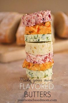 four different types of food stacked on top of each other