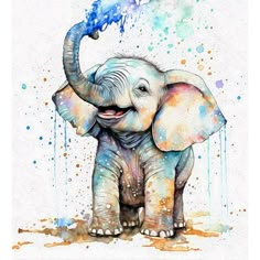 Baby Elephant Watercolor Oil Painting Art Print Water Color Elephant, Baby Elephant Art, Watercolour Elephant Painting, Cute Elephant Art, Watercolor Art Elephant, Baby Elephant Painting, Painted Elephant