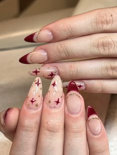 Cool Red Nails Design, Cherry Wine Nails Acrylic, Almond Nails Designs Kpop, Trousers With Doc Martens, Cherry Wine Nails Design, Dramatic Red Nails, Nails Christmas Designs Simple, All Too Well Nails, Almond Nails Designs Winter Holidays