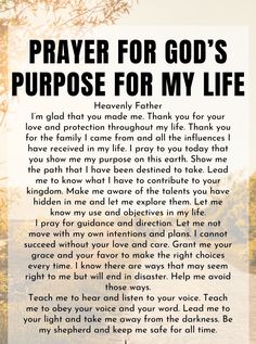 prayer for god's purpose for my life