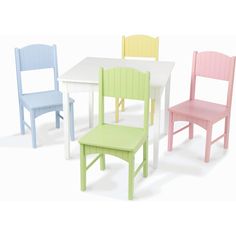 four children's chairs in different colors