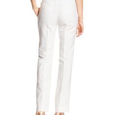 Product Description: This Pair's Classic Trouser Styling Adds A Polished Look To Ensembles. The Linen-Cotton Fabric Blend Helps You Keep Your Cool When The Mercury Rises. 33'' Inseam Straight Fit Through Hip And Thigh Mid Rise Zip Fly / Hook And Bar Closure With Inside Stay Button Front Off-Seam Pockets And Rear Welt Pockets Belt Loops Trouser Crease 55% Linen / 45% Cotton Machine Wash White Slim Fit Straight Pants, White Slim Fit Trousers, White Slim Fit Straight Leg Pants, Elegant Mid-rise Cotton Bottoms, White Slim Fit Bottoms For Summer, White Slim Fit Pants For Summer, Summer White Slim Fit Pants, Summer Slim Fit White Pants, White Slim Fit Straight Leg Bottoms