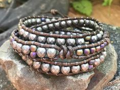 Heavy metal hematite/triple wrap leather bracelet/hand beaded | Etsy Crafty Jewelry, Triple Wrap Bracelet, Wrist Candy, Hematite Stone, Yoga Jewelry, Healing Jewelry, Faceted Gemstones, Native American Jewelry, Leather Wraps