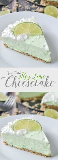 there is a slice of key lime cheesecake on the plate