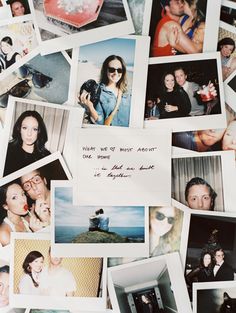 a bunch of polaroid pictures with some writing on them