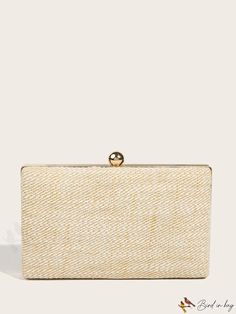 BirdinBag - Chic Clutch Bag featuring Stylish Metal Chain Minimalist Pattern, Box Bag, Style Minimalist, Metal Chain, Chain Styles, Apricot, Clutch Bag, Plaid, Chain