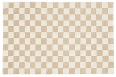 a beige and white checkered rug