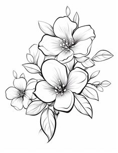 a bouquet of flowers with leaves on the stems is drawn by hand in black and white