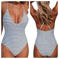 New With Tags. Msrp: $36.99 Experience A Contemporary Twist On The Timeless Appeal Of Black And White Stripes With Cupshe's Lasting Appeal Stripe One-Piece Swimsuit. This Stunning Piece Features Adjustable Crisscross Shoulder Straps And Removable Padded Cups, Ensuring Both Comfort And Support. Embrace The Enduring Charm Of This Swimsuit, As It Is Poised To Become Your Ultimate Favorite. Elevate Your Swimwear Collection With This Modern, Yet Timeless, Addition That Is Sure To Capture Attention An Casual One Pieces With Lined Body For Poolside, Casual Summer One Piece With Lined Body, White Fitted One Piece For Beach Party, White Fitted One-piece For Beach Party, Casual Striped One-piece Swimwear, Casual Fitted One Piece With Lined Body, Casual Fitted Lined One Piece, Striped Beachwear Bodysuit For Spring, Spring Beachwear Striped Bodysuit