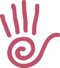 a pink hand with spiral design on it