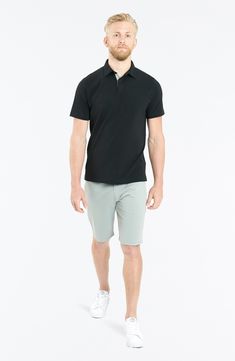 A fresh and versatile take on comfortable sweatshorts is a durable casual-to-classy pair fixed with sophisticated chino-style details. Zip fly with button closure; elastic waist Front slant pockets; back button-welt pockets 88% nylon, 12% spandex Machine wash, tumble dry Imported Men's Clothing Casual 4-way Stretch Shorts With Side Pockets, Athleisure Cotton Shorts With 4-way Stretch, Casual Workwear Shorts With Straight Hem, Sporty Cotton Golf Shorts, Casual Bermuda Shorts For Work With Side Pockets, Casual Summer Golf Bottoms, Casual Spring Golf Bottoms, Casual Bottoms With Built-in Shorts For Business Casual, Casual Golf Bottoms With Side Pockets