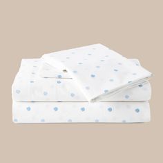 two sheets with blue polka dots on them