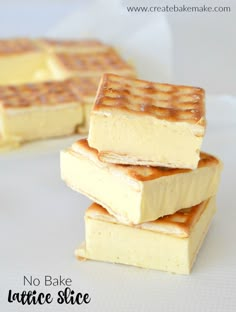 three waffles stacked on top of each other with the words no bake lattice slice