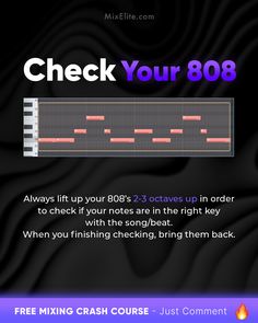 a poster with the text check your 808 on it and an image of a piano keyboard