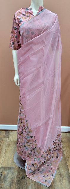 Cozy looking Kora embroidered Saree in Pink comes with a printed Blouse that can be adjusted as per the customer needs. Product ships immediately within the US. Fitted Chanderi Blouse With Embroidered Border, Silk Embroidered Top With Intricate Embroidery, Unstitched Floral Embroidered Fabric, Festive Cotton Saree With Intricate Embroidery, Embroidered Multicolor Cotton Saree, Spring Chanderi Blouse, Fitted Bohemian Saree With Embroidery, Bohemian Embroidered Fitted Saree, Fitted Bohemian Embroidered Saree