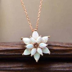 October Birthstone Necklace, Fire Opal Necklace, Jewelry Accessories Ideas, Precious Jewels, Flower Pendant Necklace, Necklace White, Fancy Jewelry, October Birthstone, Fantasy Jewelry