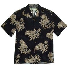 Pineapple Hawaiian black shirt. Coconut buttons. Match print pocket. Rayon 100% Pineapple Vintage, Black Hawaiian Shirt, Shirts Black, Nice Design, Hawaiian Shirts, Stylish Shirts, Summer Shirts, Piece Of Clothing, Hawaiian Shirt