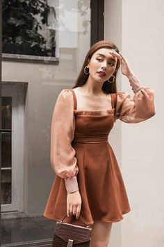 Diy Vetement, Trendy Dress Outfits, Korean Fashion Dress, Easy Trendy Outfits, Kpop Fashion Outfits, Brown Dress, Kpop Fashion, Casual Style Outfits, Teen Fashion Outfits