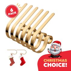 christmas gift set with santa clause and stocking hangers, 6 pack gold plated