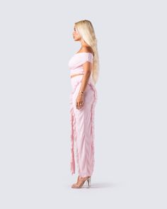 If they say they don't want you back when they see you in this, they are lying 😌 Featuring a pink asymmetrical mesh top, and ruffled mesh maxi skirt - this look will cause everyone to obsess over you 💖 Feminine Ruffled Maxi Skirt For Party, Pink Maxi Skirt For Spring Evening, Spring Evening Pink Maxi Skirt, Pink Evening Maxi Skirt For Spring, Spring Ruffled Maxi Skirt For Night Out, Chic Pink Maxi Skirt For Night Out, Ruffled Maxi Skirt For Night Out, Feminine Pink Maxi Skirt For Party, Feminine Pink Maxi Skirt With Ruffles