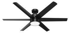 a black ceiling fan with two lights on each side and one light on the other