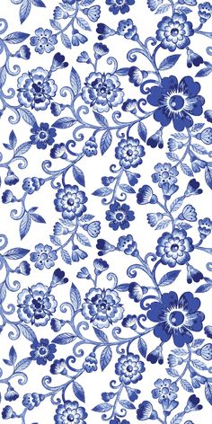 a blue and white floral pattern on fabric