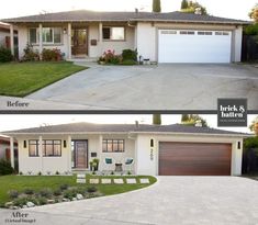 before and after photos of a house with landscaping