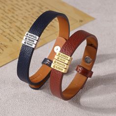 "The perfect gift for the animal lover in your life! Our leather band bracelet with sterling silver charms is a must-have for anyone who wants to show their love for their pets! ITEM INFO Word limit: 7 characters/ small charm Materials: Genuine cowhide & Sterling silver Dimensions: Leather width measures approx. 3/8\" (11mm) The small charm measures approx. 1/2\"x 1/8\" (13x3mm) Size: 3 ADJUSTABLE sizes with 3 holes on the strap. Size S: wrist size (5 1/2 - 7 inches; 14 - 17.8cm) Size M: wrist s Father's Day Silver Leather Bracelet, Father's Day Gift Silver Leather Bracelet, Father's Day Silver Leather Bracelet Gift, Stamped Silver Leather Bracelet As Gift, Silver Stamped Leather Bracelet For Gift, Nickel-free Leather Bracelet As Gift, Engraved Leather Bracelets, Lover Bracelet, Dad Bracelet