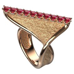 Indulge in the luxurious craftsmanship of our Modern Twisted 18k Gold Ring, an exclusive design by Oltremare Gioielli. This elegant ring features a striking twisted band with polished edges and an earth-textured surface, perfectly balancing modern aesthetics with timeless sophistication. The top ridge is adorned with 10 round, natural rubies (2.8mm each, approximately 0.82 carats), adding a vibrant pop of color and sparkle to the rich 18k gold setting. Handcrafted in Italy, this piece offers exceptional quality and a refined finish, perfect for those who appreciate artisanal excellence. Looking for a personal touch? You can fully customize this ring with the gemstones of your choice, allowing you to create a meaningful piece tailored to your style. Production time for this jewelry varies f Luxury Wedding Ring With Unique Design, Elegant Rings With Unique Design, Luxury Formal Rings With Unique Design, Luxury Rings With Unique Design For Formal Occasions, Luxury Formal Ring With Unique Design, Luxury Bypass Ring As Gift, Luxury Yellow Gold Rings With Unique Design, Yellow Gold Gemstone Rings For Evening, Luxury Bypass Ring With Polished Finish