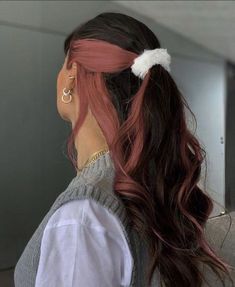 Peakaboo Dye Natural Hair Brown, Brown And Pink Hair Peekaboo, Brown Hair Peekaboo, Dyed Ends Of Hair Brunettes, Dark Brown Hair With Peekaboos, Peekaboo Hair Color Brunettes, Bday Hair